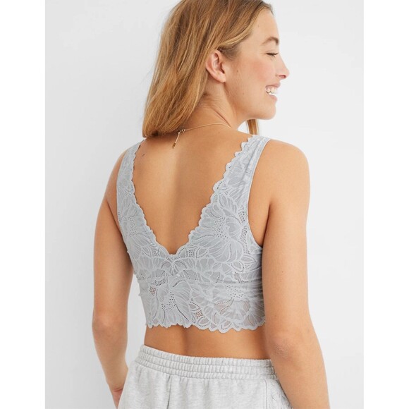 Aerie Lace Waffle Longline Bralette Medium Heather Gray Size Medium - Picture 1 of 11